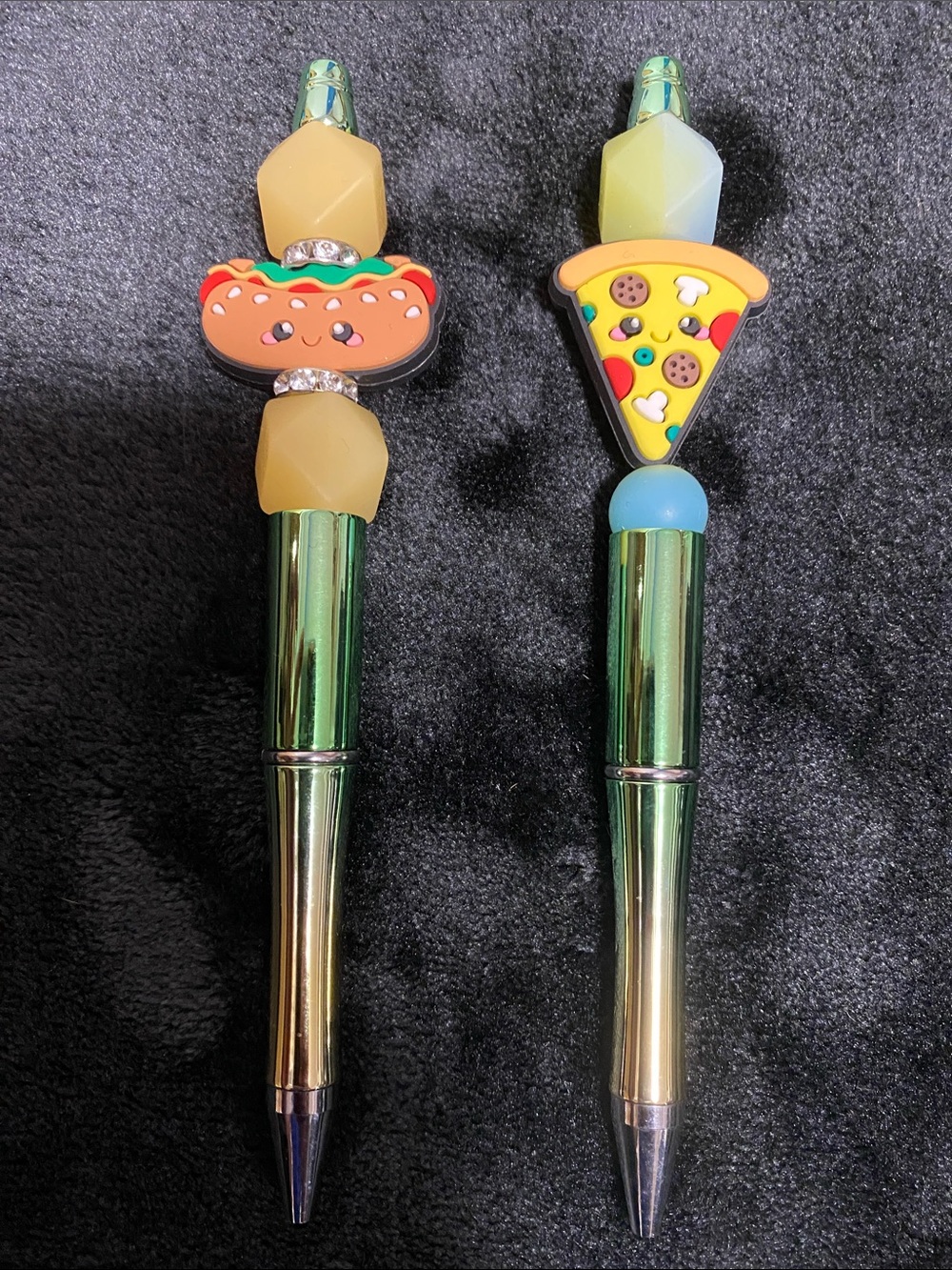 Kids Cute Kawaï hot-dog and pizza Pen Set - Yellow & Green